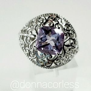 Rose de France Amethyst Scrollwork Ring 9 NWT